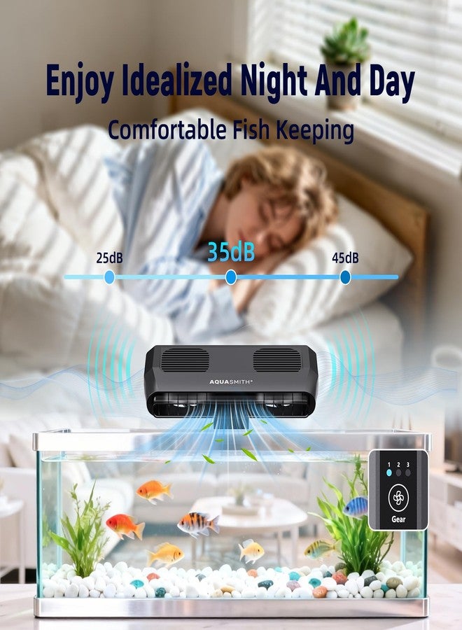 AQUASMITH Aquarium Fan,Ultra-Quiet Fish Tank Cooler,More Powerful,Cooling Effect 3-7℉ with 3 Speed Modes Adjustable Applicable Aquariums with or Without Edges, for Axolotl Seawater Freshwater Coral Grass Tank - Image 4